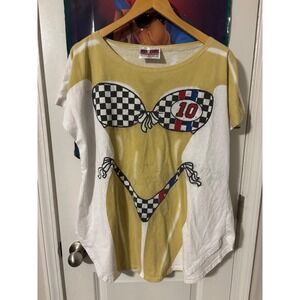 Vintage Fun2wear Novelty T-Shirt Bikini Top Checkered Flag Race Car 10